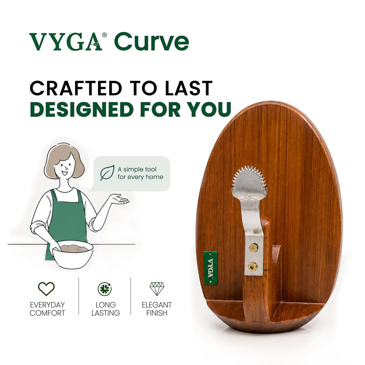 Vyga Curv Teakwood Coconut Scraper with Protection Cap