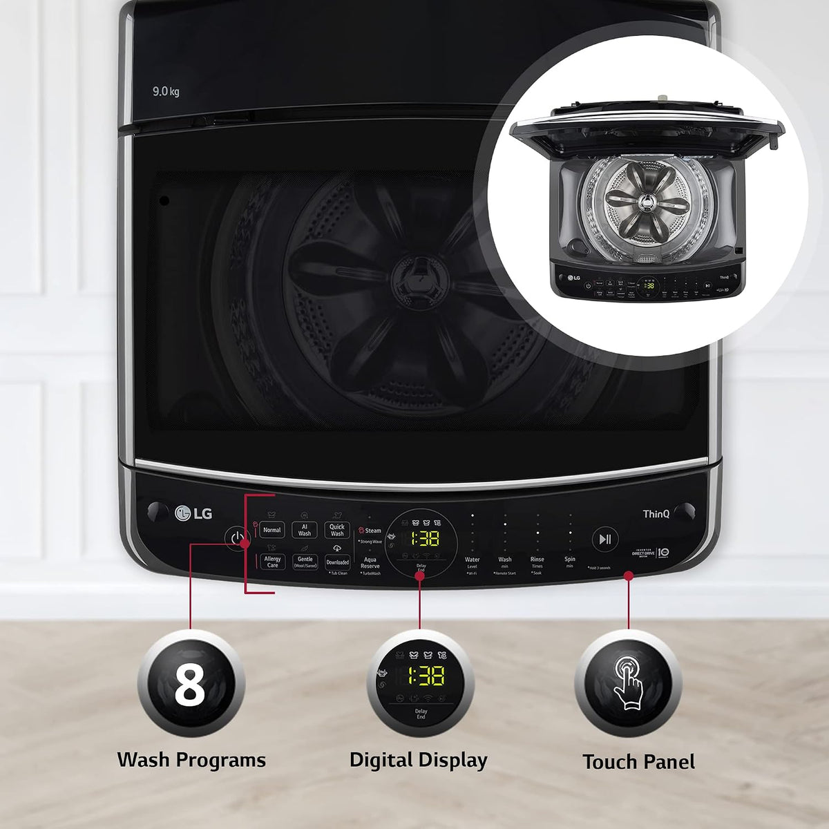 LG 9 Kg 5 Star Inverter Wi-Fi Fully-Automatic Top Loading Washing Machine Appliance (THD09NWM, Middle Black, AIDD Technology & TurboWash)-4