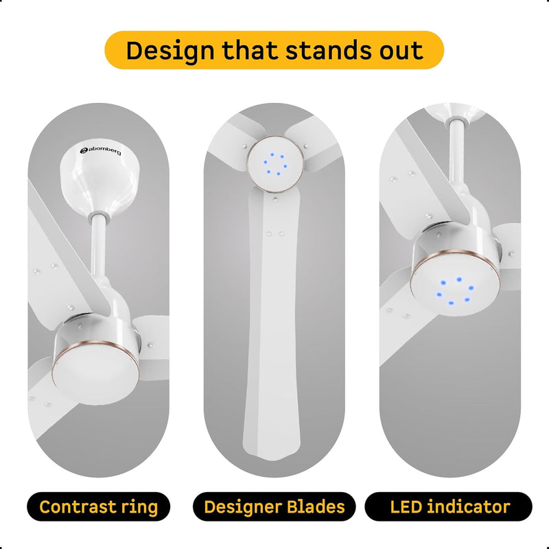 atomberg Renesa Halo Smart Alexa Enabled 1200mm BLDC Ceiling Fan with Remote |BEE 5 star | High Air Delivery |Low noise |LED Speed Indicator |Sleek Design | | 3 Year Warranty| Gloss White & Gold Ring