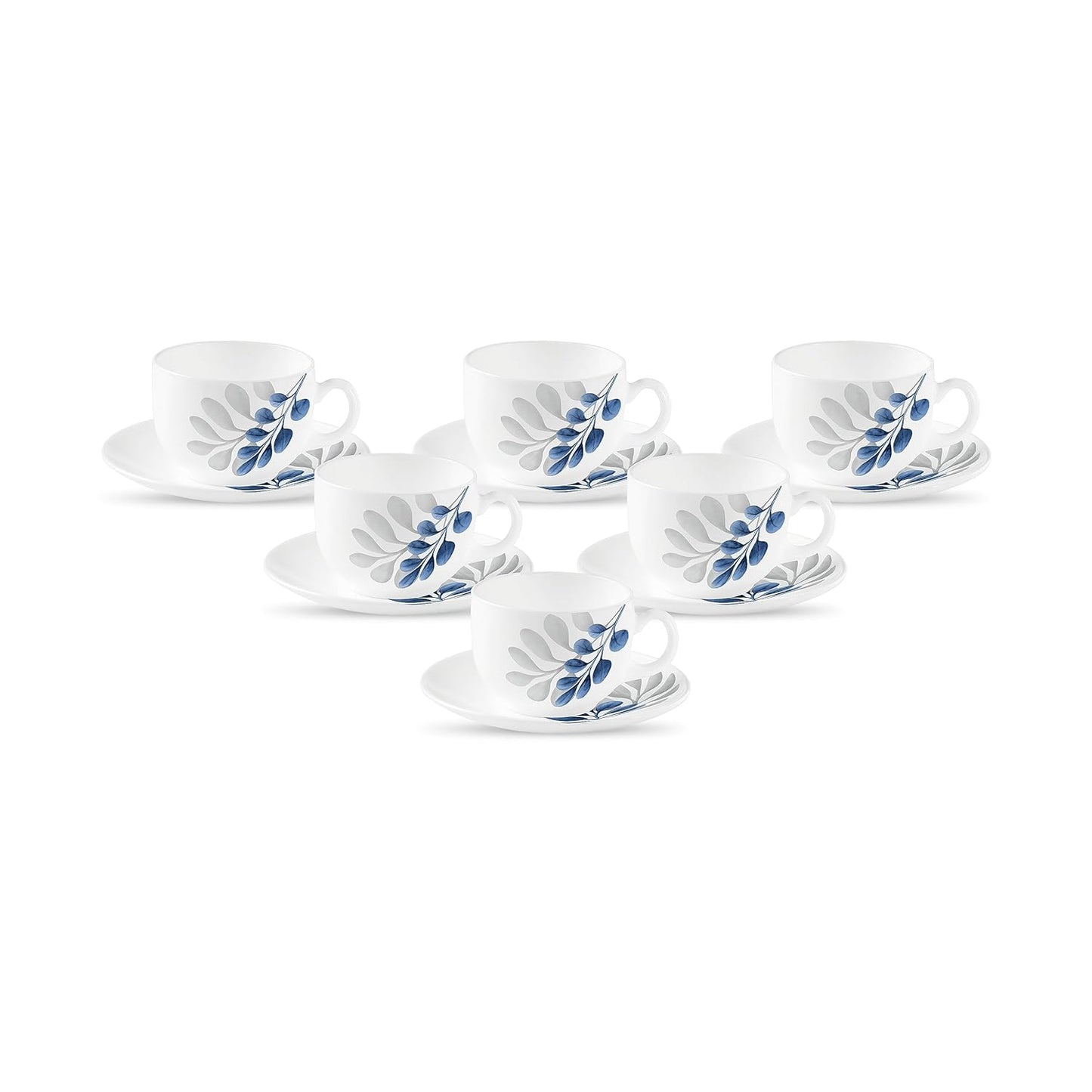La Opala Diva, Pearl Collection Opal Glass Crockery | Cup & Saucer, Set of 12 | Indigo Bliss, 160 ml | for Tea & Coffee | Microwave Safe | 100% Vegetarian | Extra Strong | Super Light | Super White