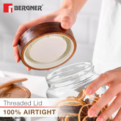 Bergner Acadia Borosilicate Glass Jars with Solid Wood Lid, Set of 2 Jars, 120ml Each, For Storing and Preserving Sugar, Flour, Tea, Coffee, Spices, Biscuits, Oats | Multipurpose Container for Kitchen
