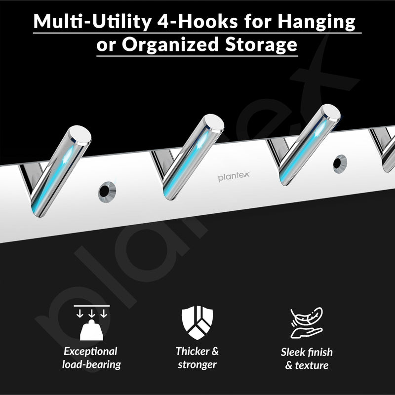 Plantex Wall Hooks for Hanging Cloth/Stainless Steel Towel Hangers/Bathroom Robe Hooks/Door Hangers/Round Wall Hook/Hook Rail for Hanging Keys - 4 Hooks (Pack of 2, Chrome)-3