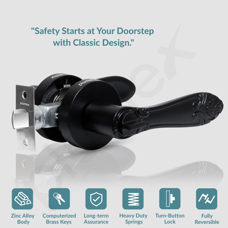 Plantex Door Lock for Main Door/Mortise Lock for Home/Door Handle Lock Set with 3 Computerise Keys - (Black)-3