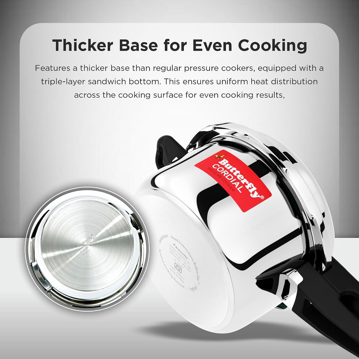 Butterfly Cordial 2L, 3L & 5L SS Pressure Cooker Combo | Stainless Steel | Induction & Gas Stove Compatible| ISI Certified| Triple Safety System| Silver