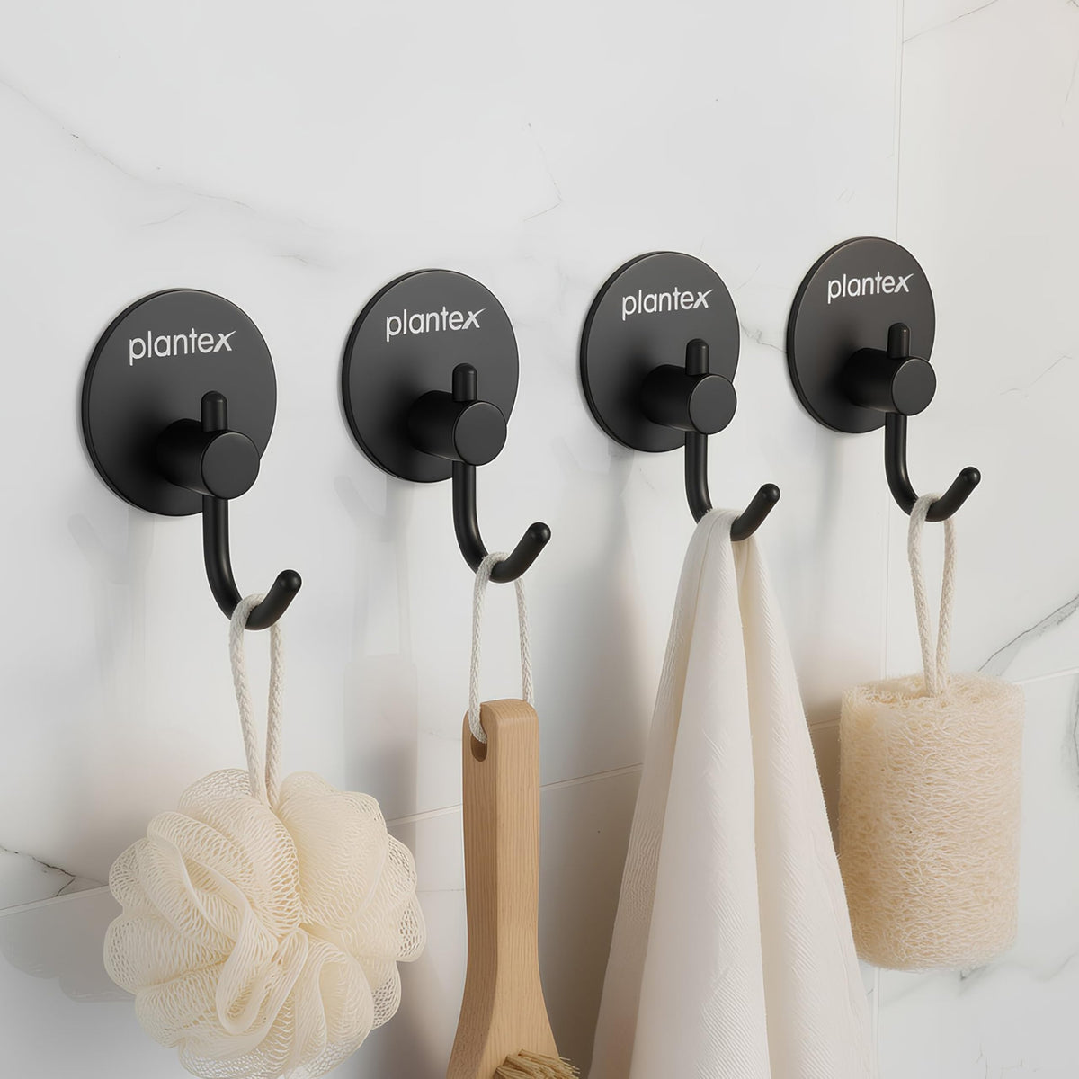 Plantex Wall Hanging Hook/Bath Towel Hook/Self Adhesive Round Robe Hooks for Kitchen/Bathroom/Stylish Home Decor Items - Pack of 4 (Black)