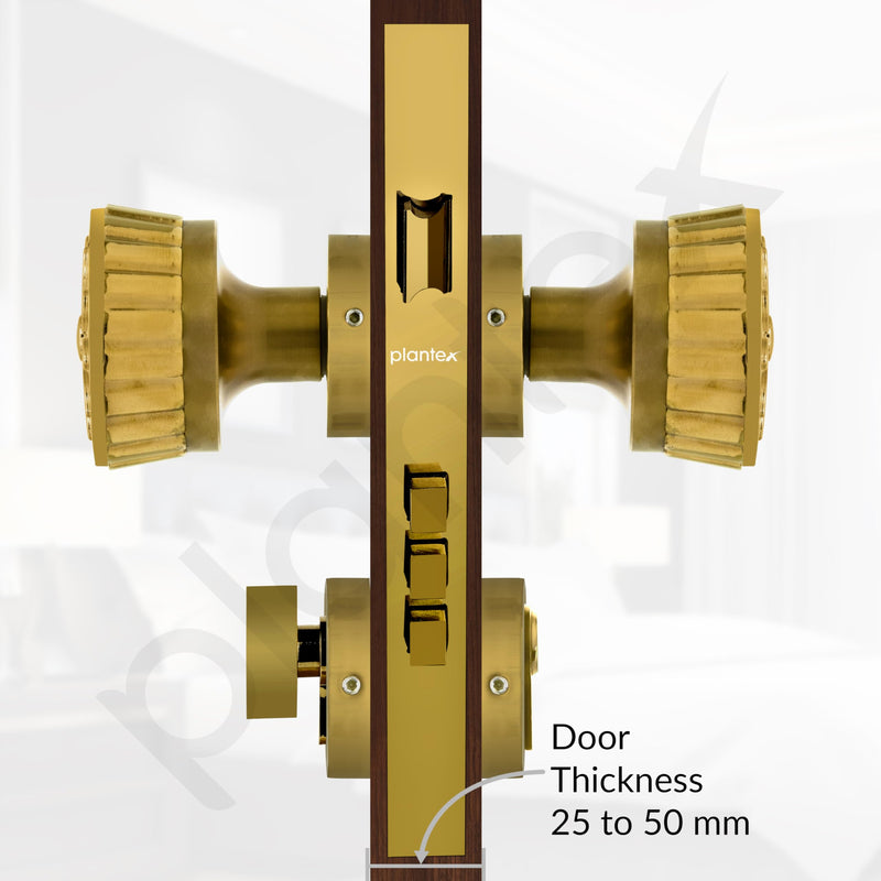 Plantex Heavy Duty Door Lock/Main Door Mortise Lock Handle/Handle Set for Home/Office/Door Accessories (Gold)-5