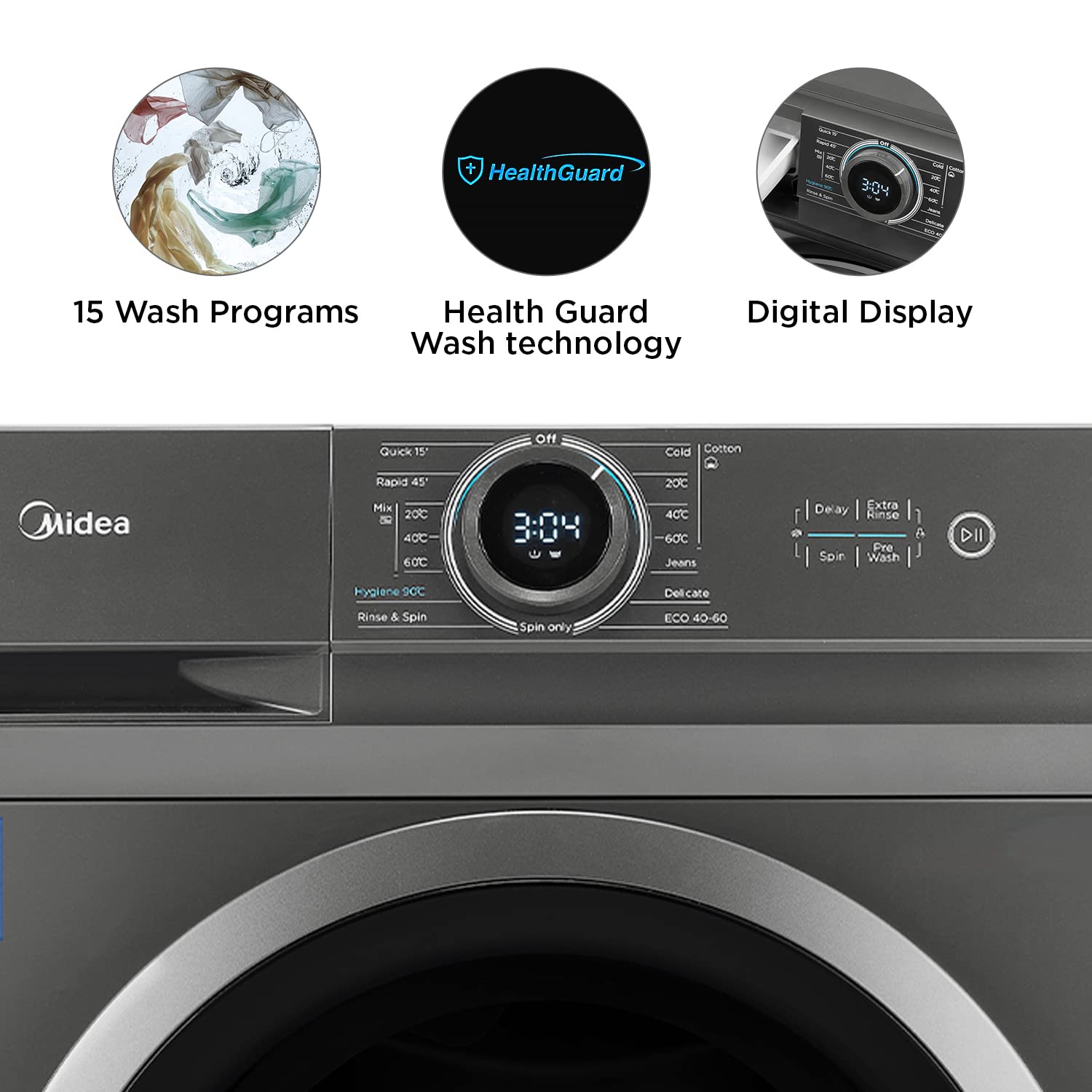 Midea 8Kg/5Kg Inverter Fully Automatic Washer Dryer (Mf100D80B/T-In, Titanium Silver, Inbuilt Heater) - Front Load