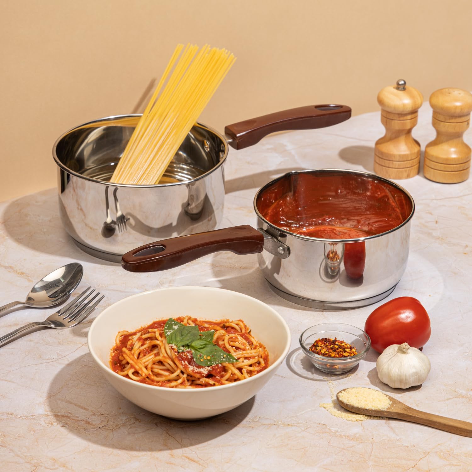 Vinod Stainless Steel Milkpan/Saucepan Set of 2-1 Litre and 1.6 Litre,Tea/Chai Pan,Riveted Sturdy Bakelite Handle,Induction and Gas Base 2 Year Warranty