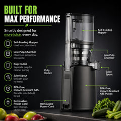 Hurom H320 Cold Press Juicer | Ultra Low Pulp | Slow Juicer | Hopper Fits Whole Produce | Ultra Quiet Motor | Easy Assembly | Cold Press Masticating Juicer, 15 Years Warranty (Matte Black)
