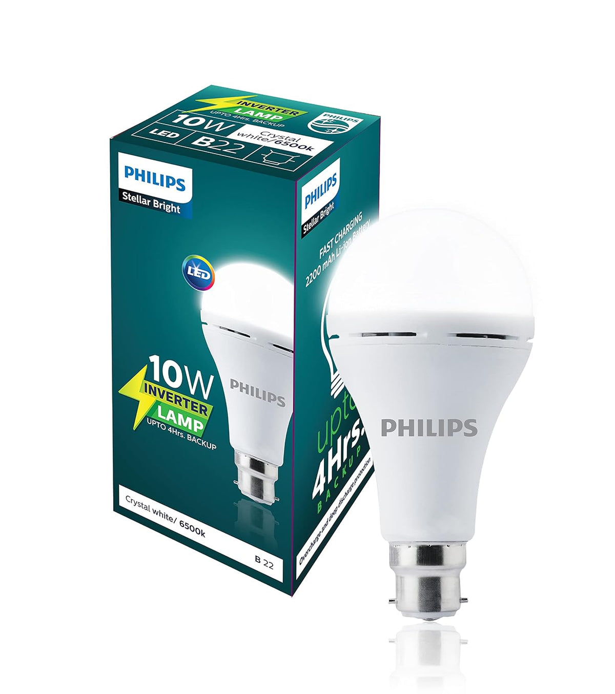 Philips B22 Stellar Bright Rechargeable Emergency Inverter LED Bulb, 8W + 10W Emergency Bulb