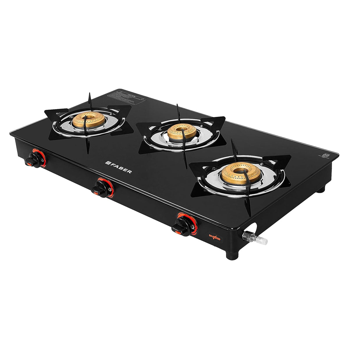 Faber COOKTOP Jade 3BC BK 3 Burner Gas Cooktop, Manual Ignition, Black, Cast Iron Burners with Powder Coated Pan Support