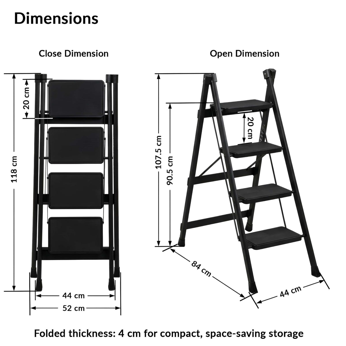 Plantex 4 Step Ladder for Home Use/Wide Anti-Slip Heavy-Duty Step Stool/Lightweight Kitchen Ladder 4 Step (Black)