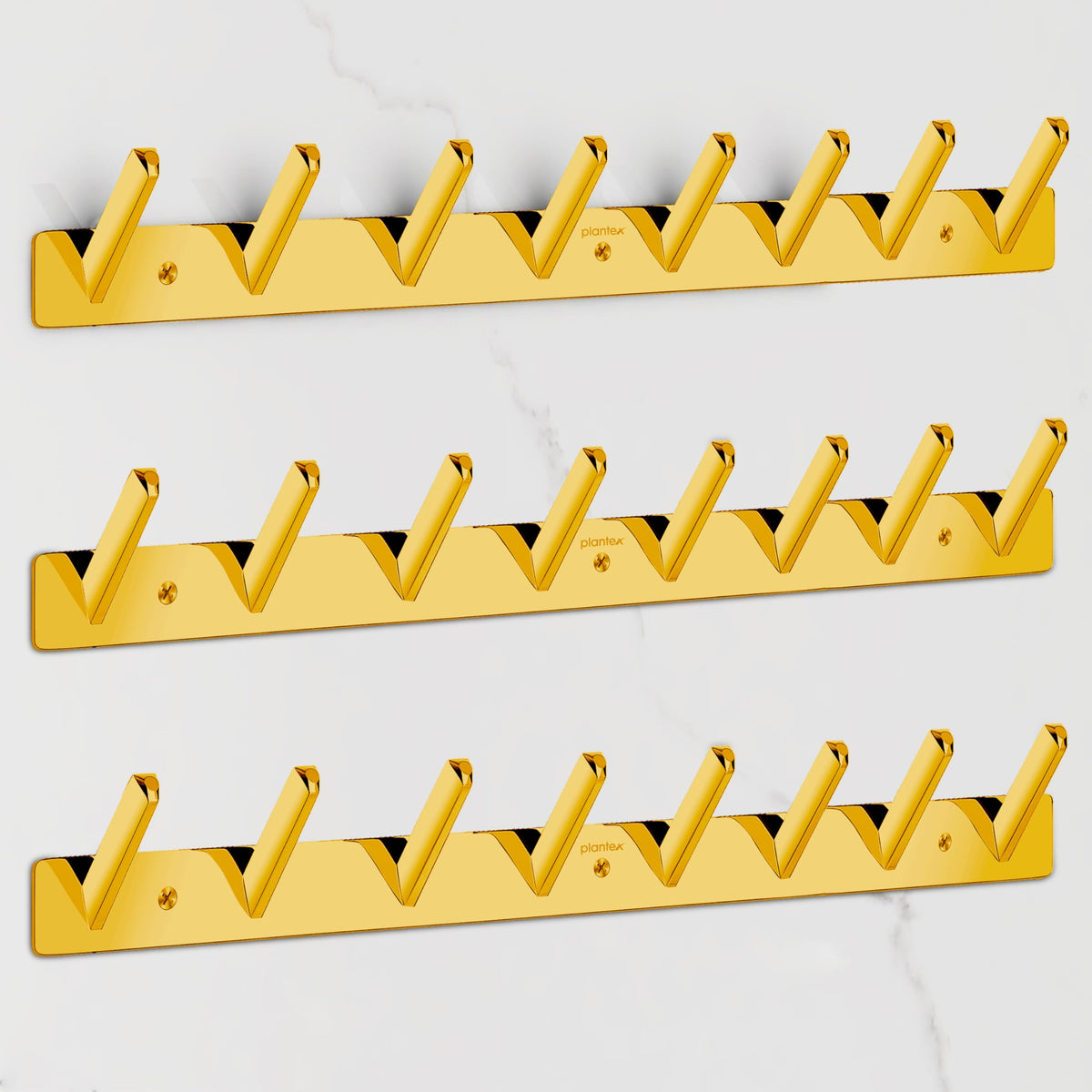 Plantex Wall Hooks for Hanging Cloth/Stainless Steel Towel Hangers/Bathroom Robe Hooks/Door Hangers/Square Wall Hook/Hook Rail for Hanging Keys - 8 Hooks (Pack of 3, PVD Gold)-1