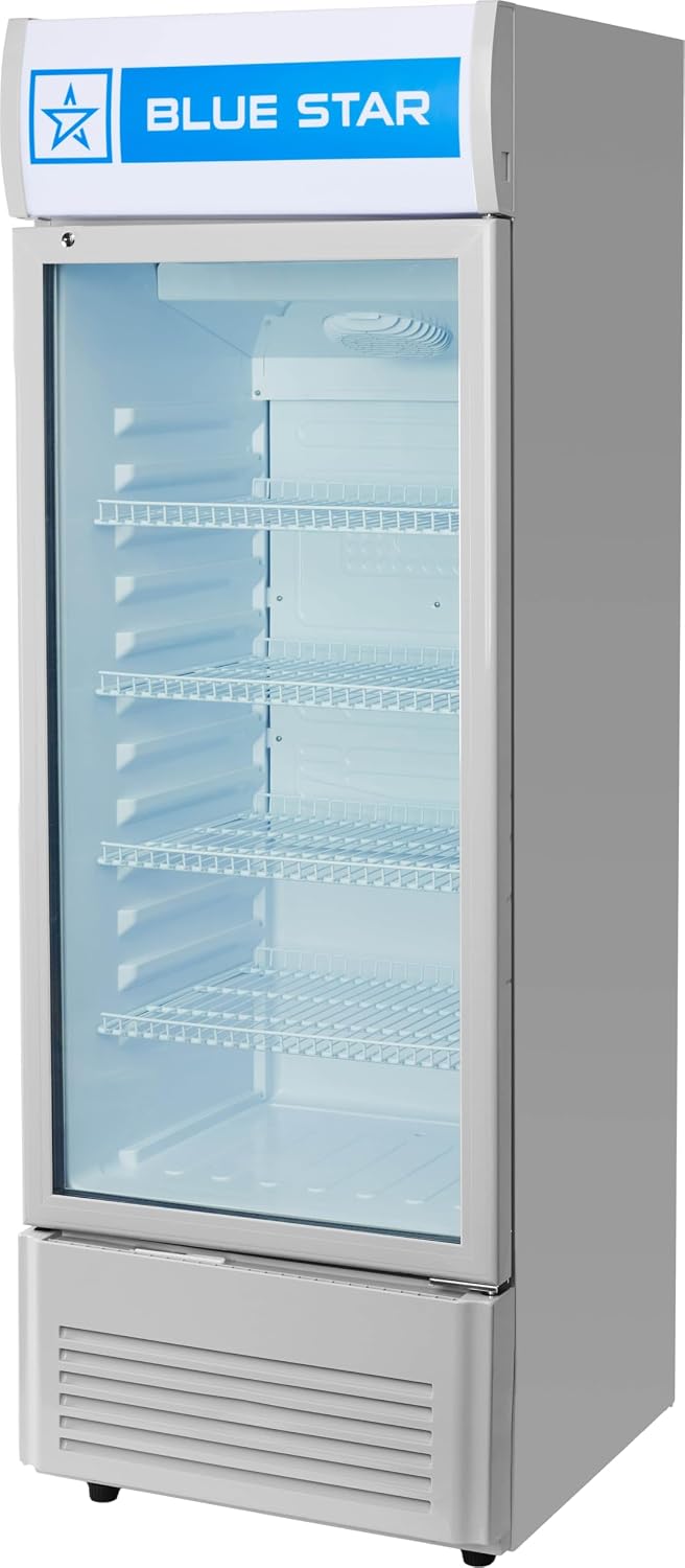 Blue Star VC325 5 Star Frost Free Vertical Glass Single Door Visi Cooler (300L, white)