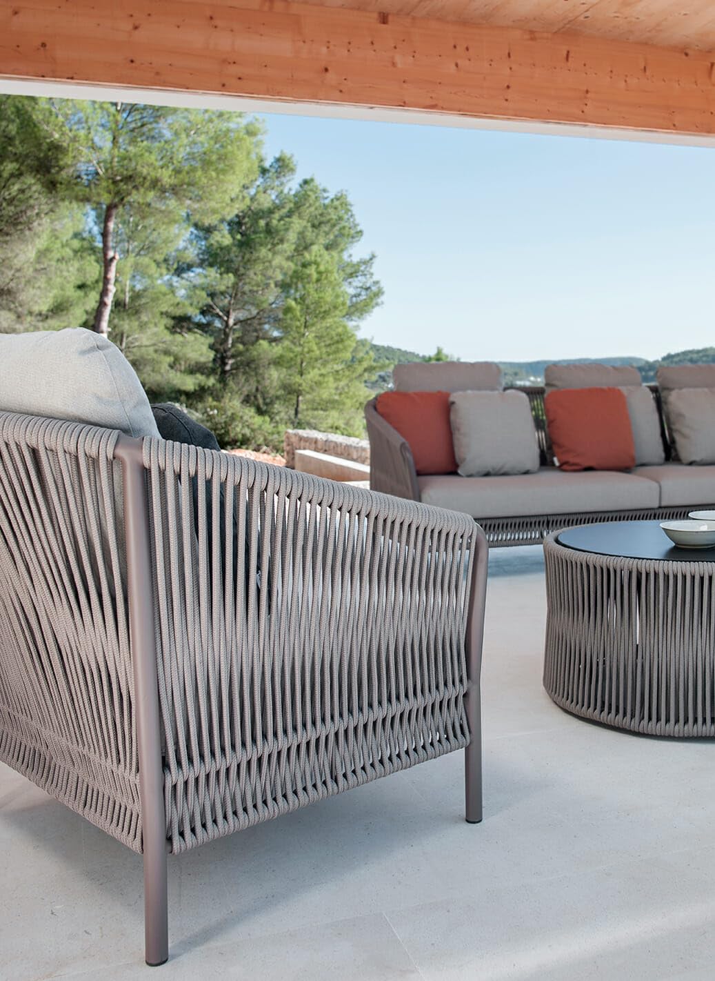 Madaki Outdoor Garden Balcony Sofa Set 3 Seater , 2 Single Seater and 1 Center Table & 1 Side Table Set, Braid & Rope (Grey)