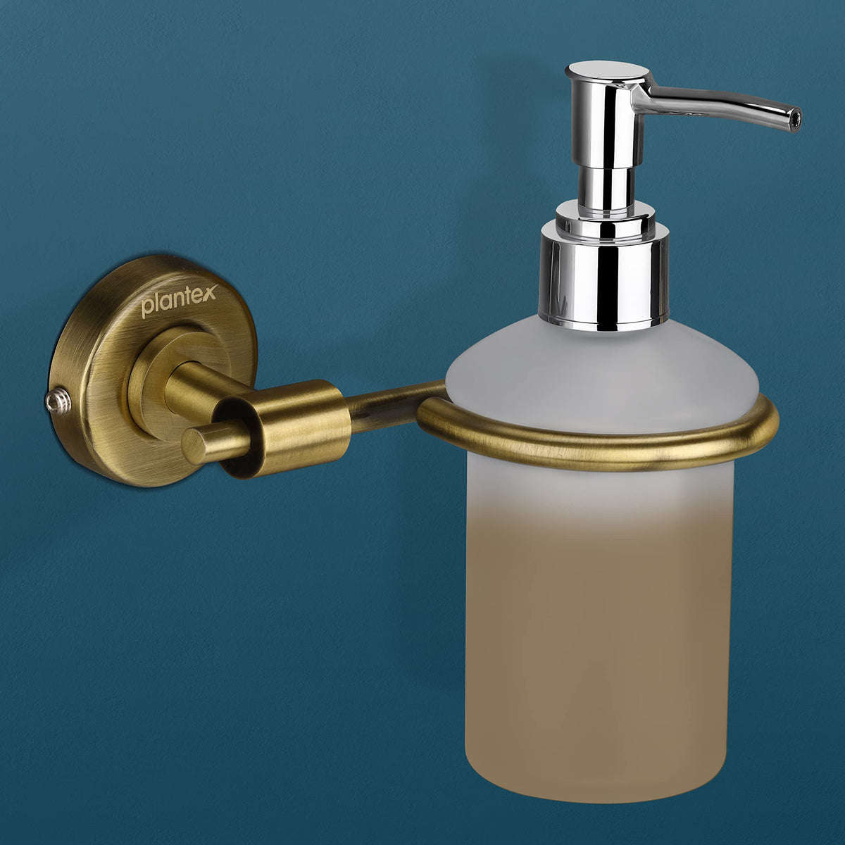 Plantex 304 Grade Stainless Steel Washroom Set of 2 - Toilet Paper Holder/Stand/Liquid Soap Dispenser - Daizy (Brass Antique)-4