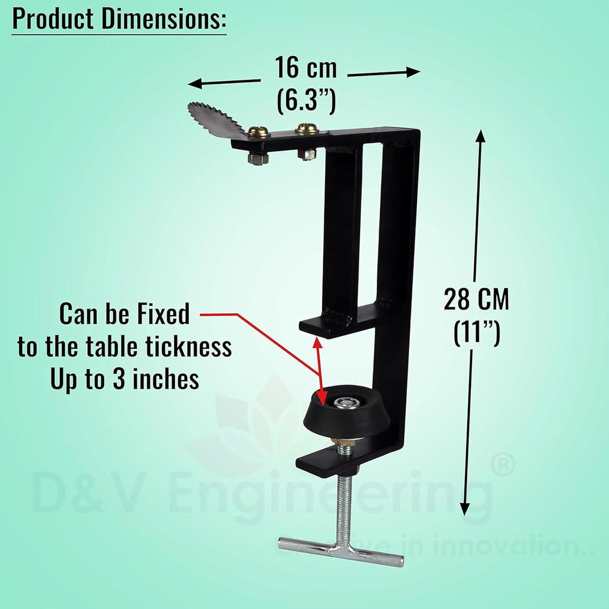 D&V Engineering Heavy-Duty Table-Mount Coconut Scraper & Grater | Sharp 2 mm Stainless Steel Blade, Durable Metal Frame | Easy, Fast Coconut Grating | Fits Up to 3-Inch Slabs, Black Frame