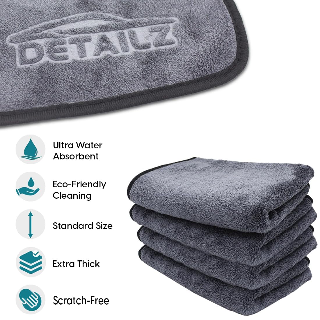 DETAILZ 500 GSM Microfiber Cleaning Cloth for Car, Bike & Home | Ultra Soft Lint-Free Microfiber Towel | Double Sided Extra Thick Plush for Scratch-Free Drying & Detailing-40x40 cm (Pack of 1, Grey)