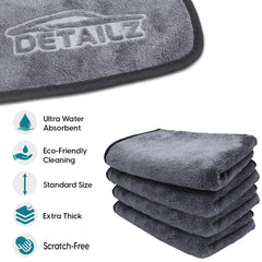 DETAILZ 500 GSM Microfiber Cleaning Cloth for Car, Bike & Home | Ultra Soft Lint-Free Microfiber Towel | Double Sided Extra Thick Plush for Scratch-Free Drying & Detailing-40x40 cm (Pack of 1, Grey)