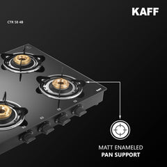 KAFF Cooktop | 4 Burners with Slim Line Design 58 CM | High Efficiency Brass Burners, Black Tempered Glass | Matt Enamelled Pan Support | Black | CTR58-4B
