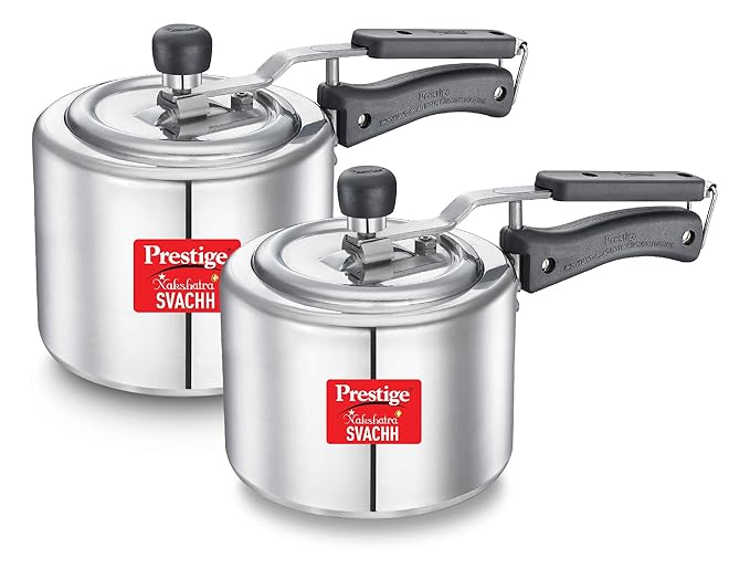 Prestige Nakshatra Plus Inner Lid Pressure Cooker - Combi Pack, 3 + 2 L (Aluminium, Silver), 3 Liter