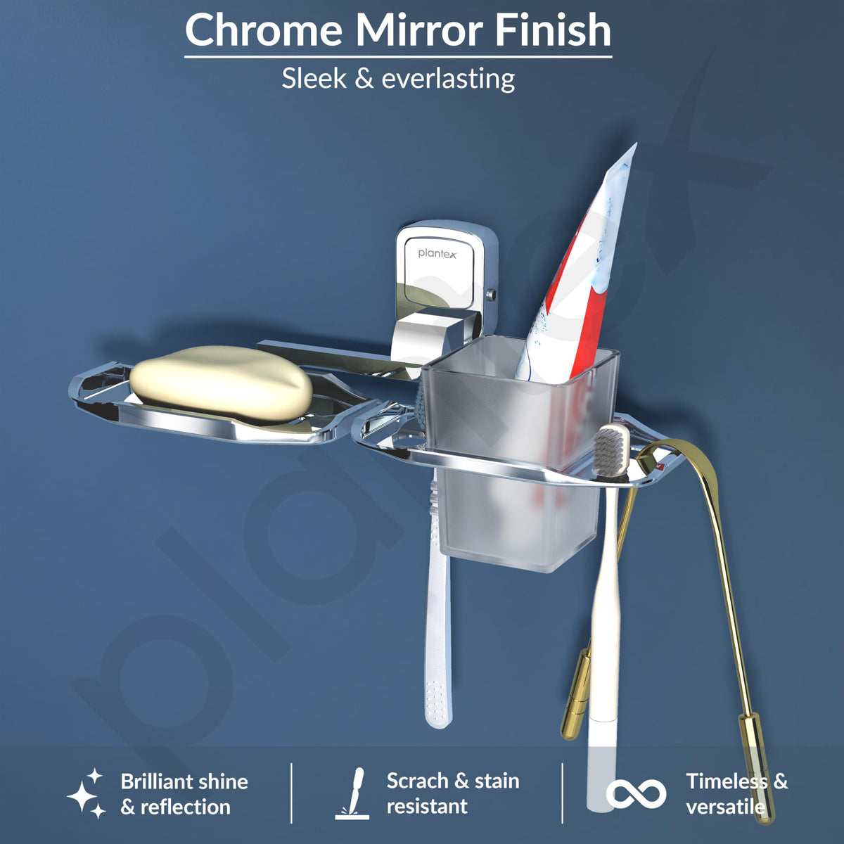 Plantex 304 Grade Stainless Steel 2 in 1 Soap Dish with Tumbler Holder/Soap Holder with ABS Toothbrush Stand/Bathroom Accessories - Pack of 1 (Chrome)-5