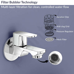 Plantex Single Lever Water Tap for Bathroom with Water-Saving Aerator/Wall Mount Bib Cock with Wall Flange and Teflon Tape/Brass Spindle Bib Tap for Home (Saga-1291-Chrome)-6