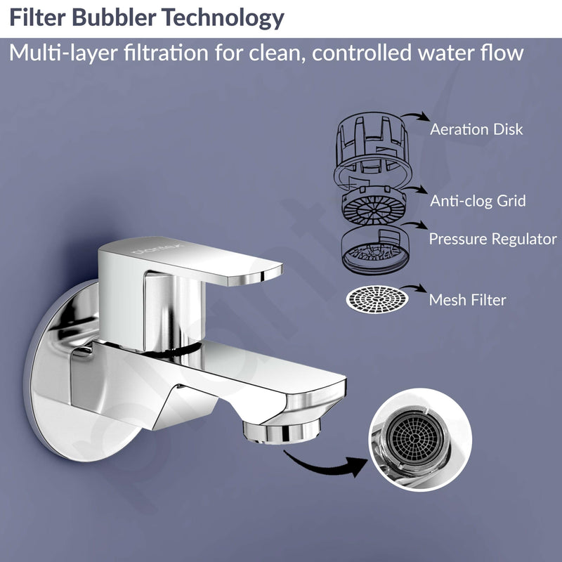 Plantex Single Lever Water Tap for Bathroom with Water-Saving Aerator/Wall Mount Bib Cock with Wall Flange and Teflon Tape/Brass Spindle Bib Tap for Home (Saga-1291-Chrome)-6