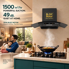 Faber Agile 75cm 1500m³/hr BLDC Autoclean Curved Shape Chimney | Built In Oil Collector | Touch & Gesture Control | 8Yr 