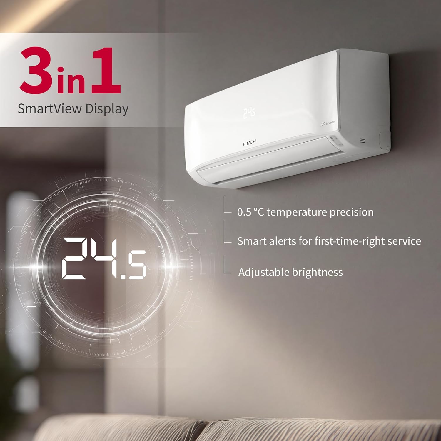 Hitachi 1.5 Ton 5 Star, New Star rated, Inverter Split AC (Copper, Smart View Display, 4 Way Swing, ice Clean, Anti-bacterial Filter,RAS.V518PCDIBT, White)