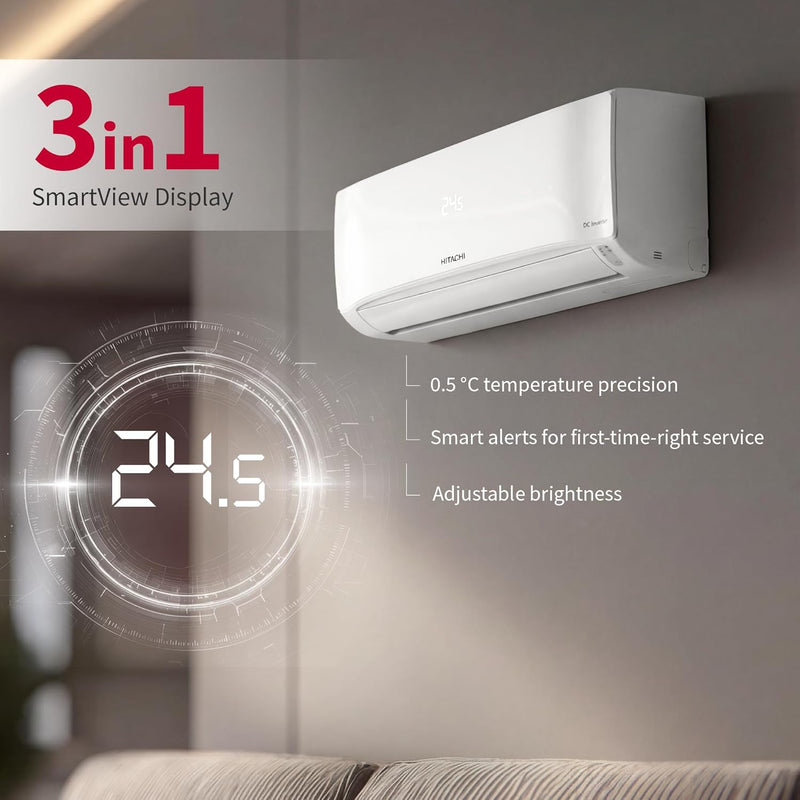 Hitachi 1.5 Ton 5 Star, New Star rated, Inverter Split AC (Copper, Smart View Display, 4 Way Swing, ice Clean, Anti-bacterial Filter,RAS.V518PCDIBT, White)
