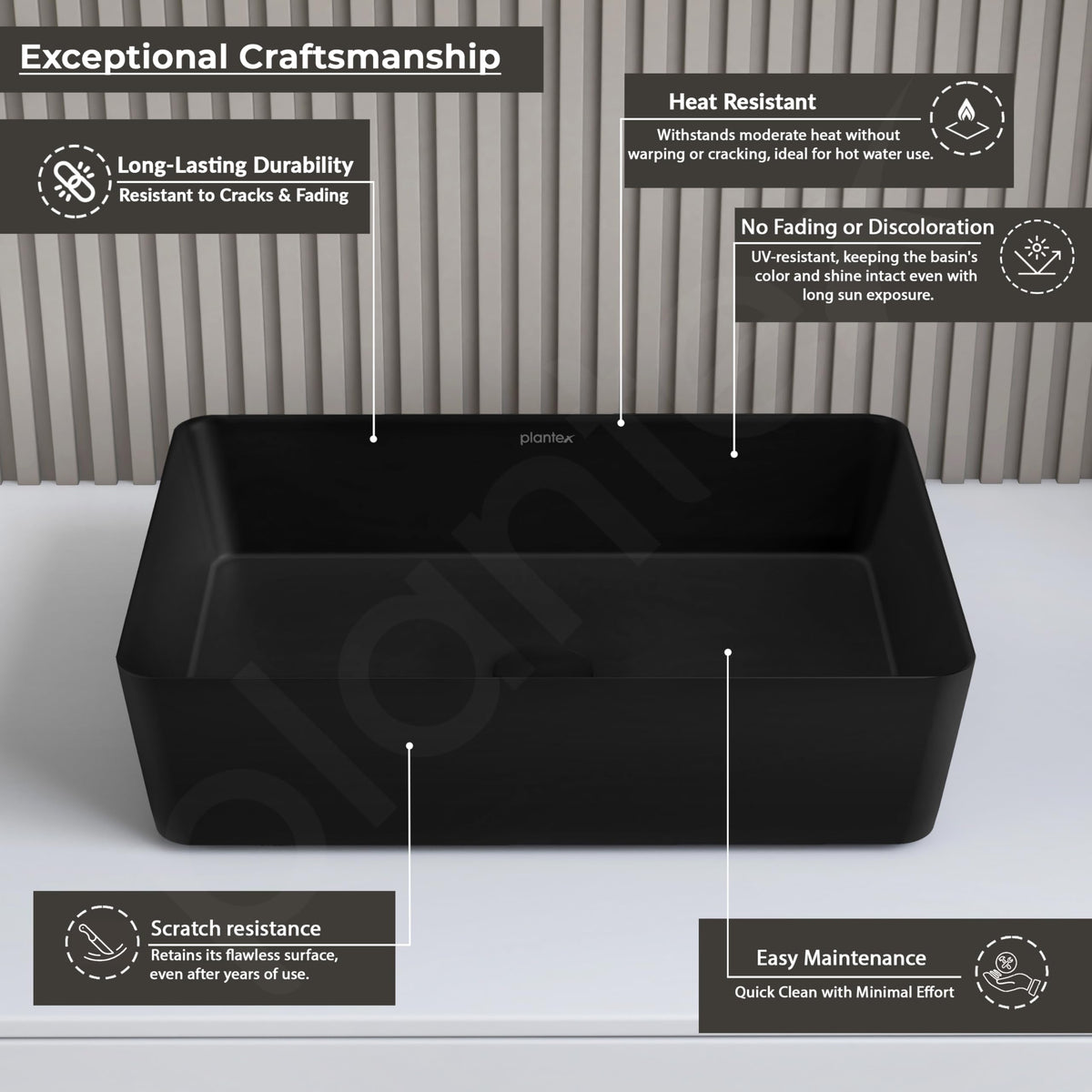 Plantex Melamine Wash Basin/Black Washbasin/Counter Top basin for Bathroom/Restaurants/Office (Black, 18 x 13 x 4.5 Inch)-2