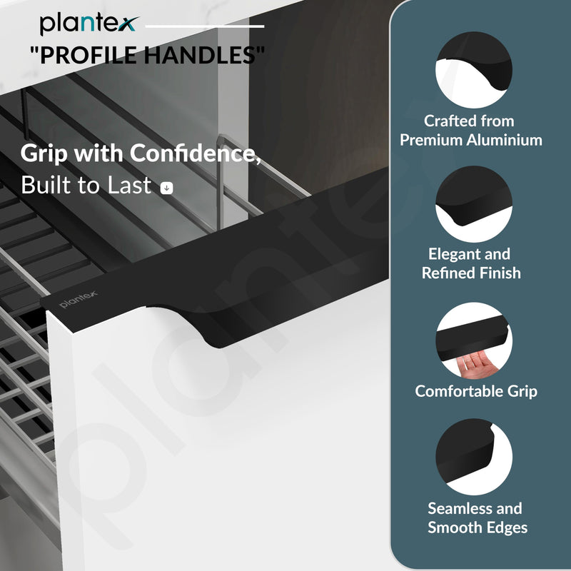 Plantex Profile Handle for Kitchen Cabinet/8 Inch Aluminium Drawer Profile Handle/Wardrobe Pull Handle for Home/Office/Hotel - Pack of 2 (Black) (Model APS-PF-1004)-2