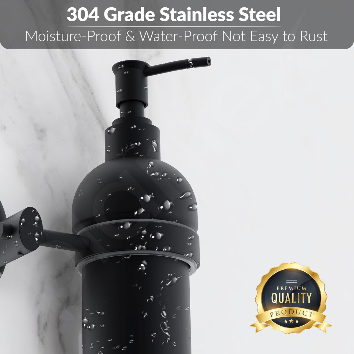 Plantex Liquid Soap Dispenser for Bathroom/304 Grade Stainless Steel Wall Mount handwash Dispenser/Shampoo Dispenser/Bathroom Accessories - Oreva (Black)-4