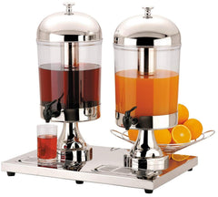 MAZORIA Juice Dispenser Double Jar (8 litres + 8 litres) Capacity and SS Ice Stick (for Keeping Liquid Cold), Stainless Steel, silver