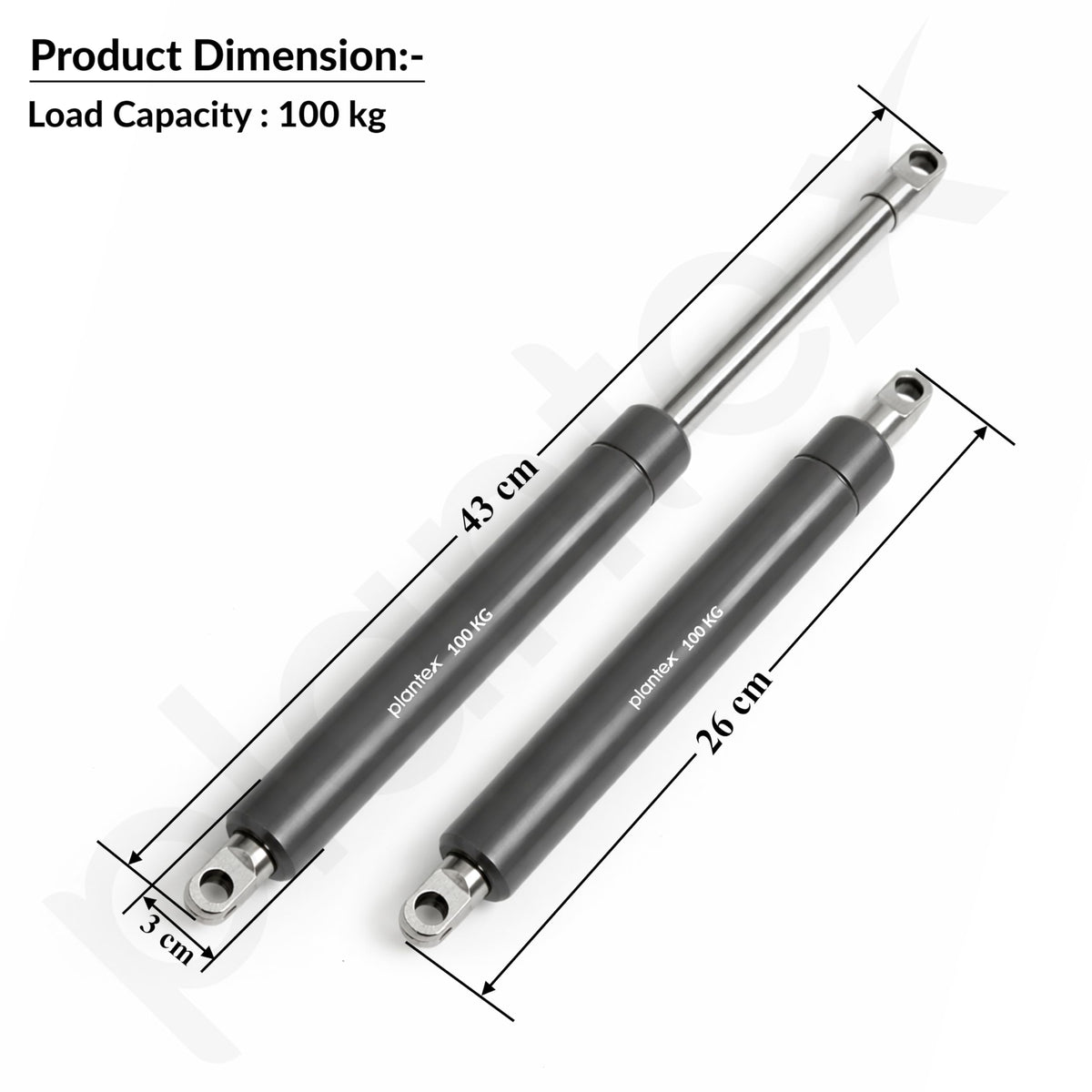 Plantex 17 Inch Hydraulic Gas Spring Stay Strut Pneumatic Lift Support with Cover/Cabinet Hinges Support/Capacity 100 KGS (1000 N) - Pair of 1 (2 Pcs) (Silver)-2