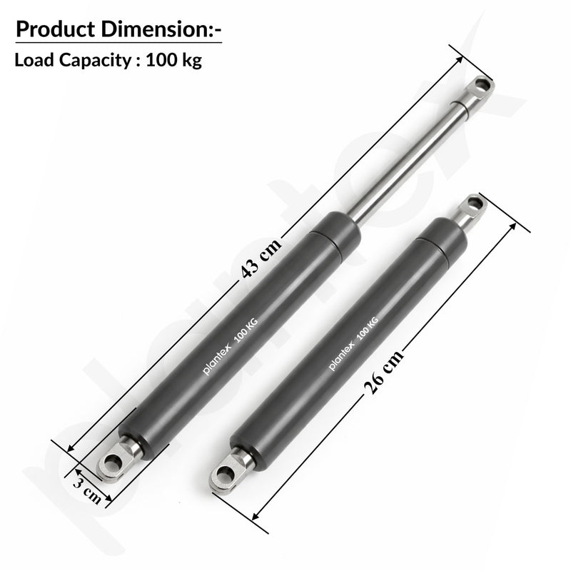 Plantex 17 Inch Hydraulic Gas Spring Stay Strut Pneumatic Lift Support with Cover/Cabinet Hinges Support/Capacity 100 KGS (1000 N) - Pair of 1 (2 Pcs) (Silver)-2