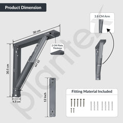 Plantex Heavy Duty 12 Inch Foldable Table Bracket/GI Steel Multipurpose Shelf Bracket/Space Saving Wall Bracket/Folding Bracket for Home & Office - Pair of 1 (Grey)-2