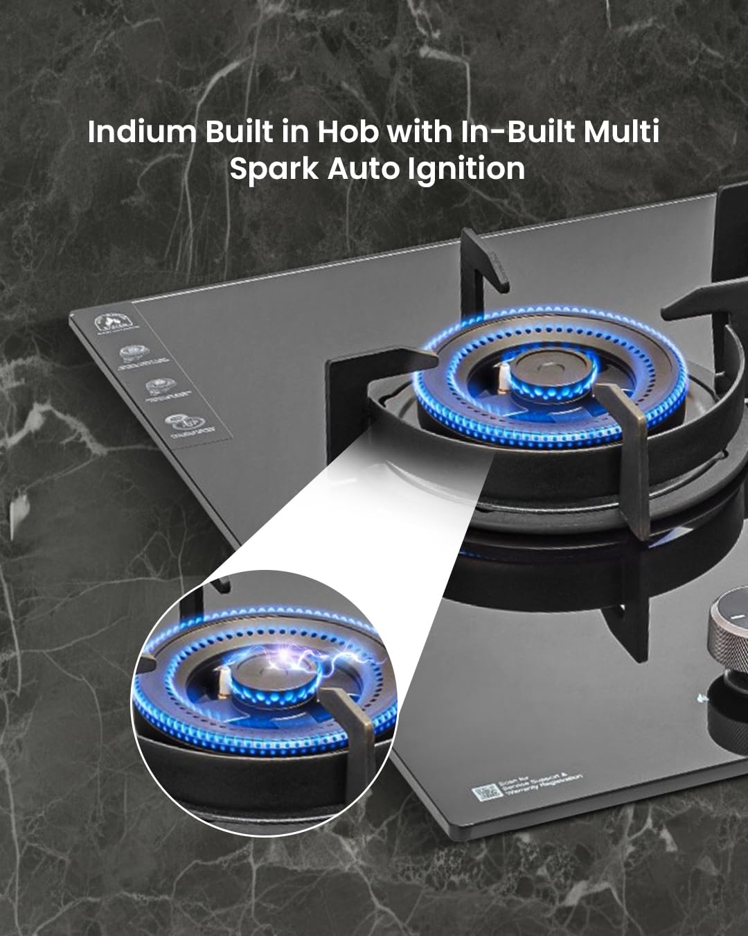 Sujata Hob Gas Stove 4 Burners Glass Top | 5 Years Warranty | 4 Burner Gas Stove Glass Top Auto Ignition, CookTop cum Hob Top, LPG & PNG Compatible, Brass Burner (Indium Auto Ignition - Black)