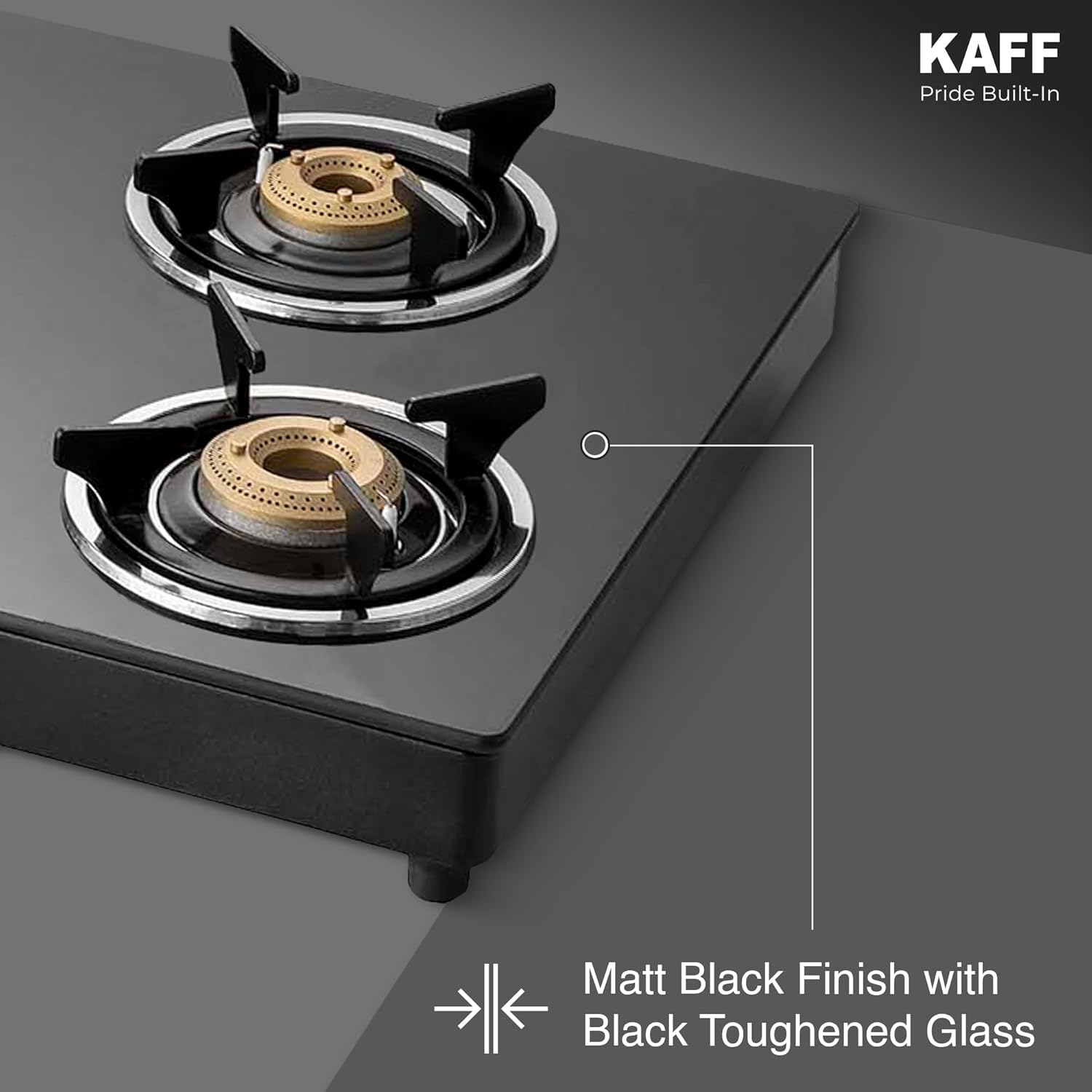 KAFF CTC 69 4B Gas Stove/Cooktop 4 Burners with Manual Ignition 69 CM, High Efficiency Brass Burners, Black Tempered Glass, Enamelled Pan Support (Black)