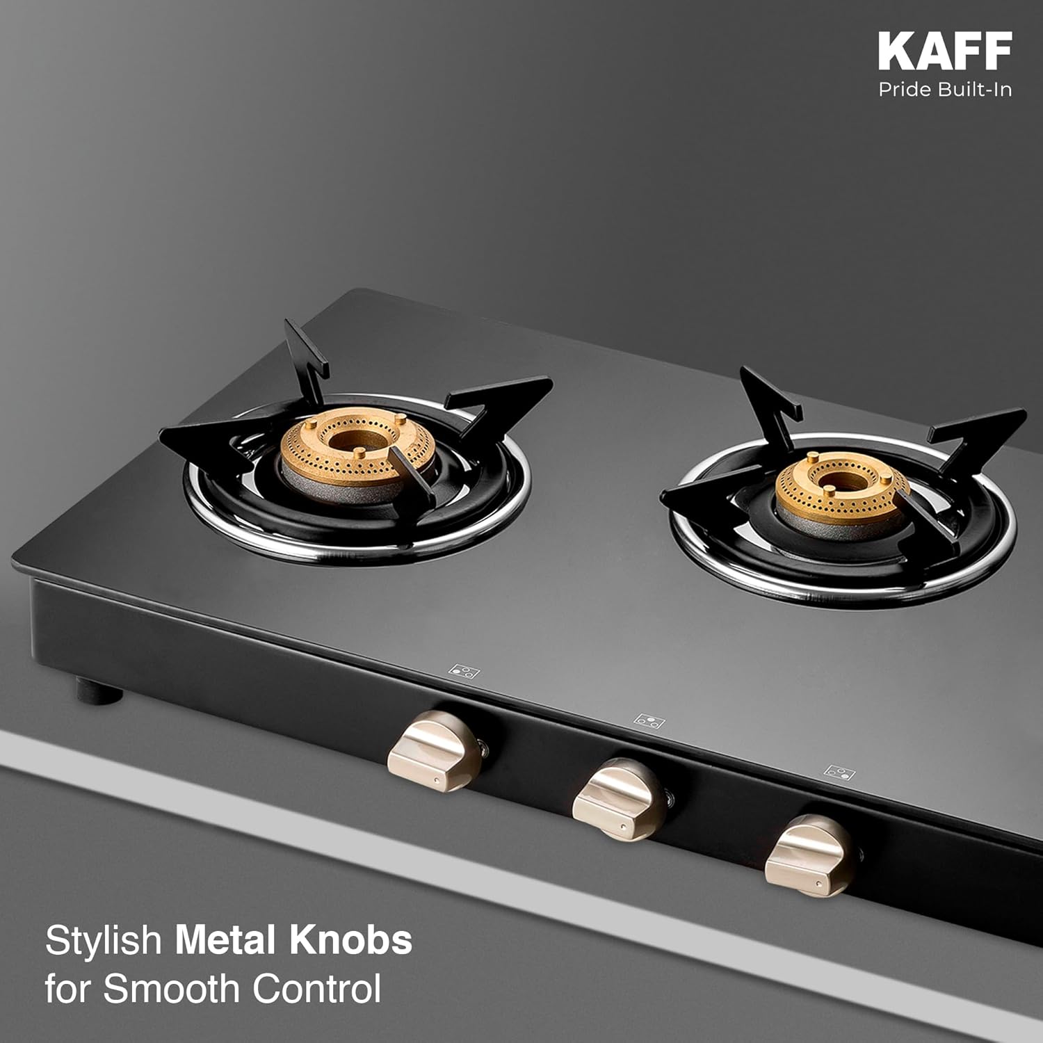 KAFF 3 Burner Gas Stove Top for Kitchen - 71CM Manual Ignition Cooktop| Modern Glass Stove for Modular Kitchen, ISI Certified & Compatible with LPG (Black)