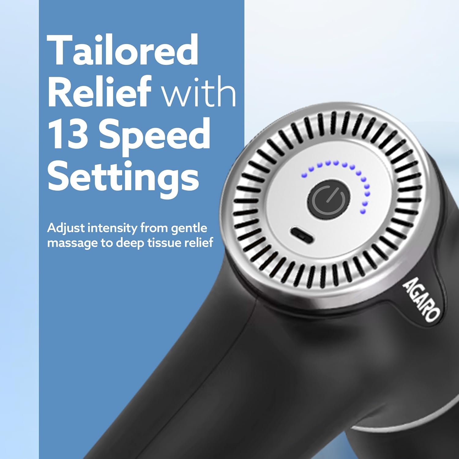 AGARO Regency Gun Massager, 4 Heads, 13 Speed, Rechargeable, Handheld, Percussion Muscle Massager for Full Body Pain Relief, Muscle Relaxation of Neck, Shoulder, Back, Foot for Men & Women, Black