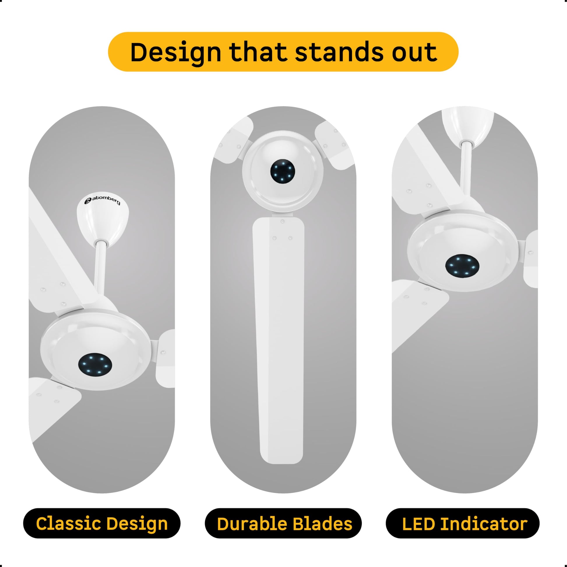 atomberg Ikano 1200mm BLDC Ceiling Fan with Remote | BEE 5 star | High Air Delivery | LED Speed Indicator | Low Noise | Timeless Design with Power Saving | 3 Year Warranty | (Pebble Grey)