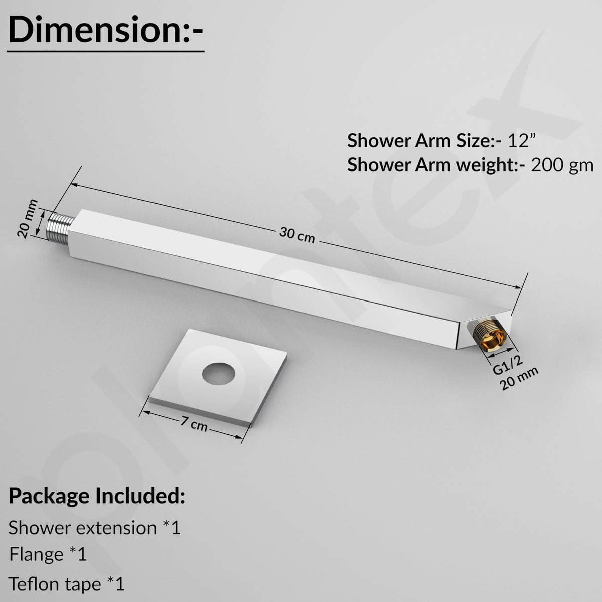 Plantex 12-Inch Shower Arm for Overhead Shower/Stainless Steel Shower Pipe/Wall Mount Bathroom Fitting with 1⁄2-Inch Thread - Pack of 1 (Chrome)-3