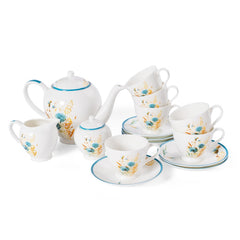 Clay Craft Fine Ceramic Tea Set of 15-1 Tea Pot with Lid +6 Cups+6 Saucers +1 Milk Pot + 1 Sugar Pot (King MW MW202)