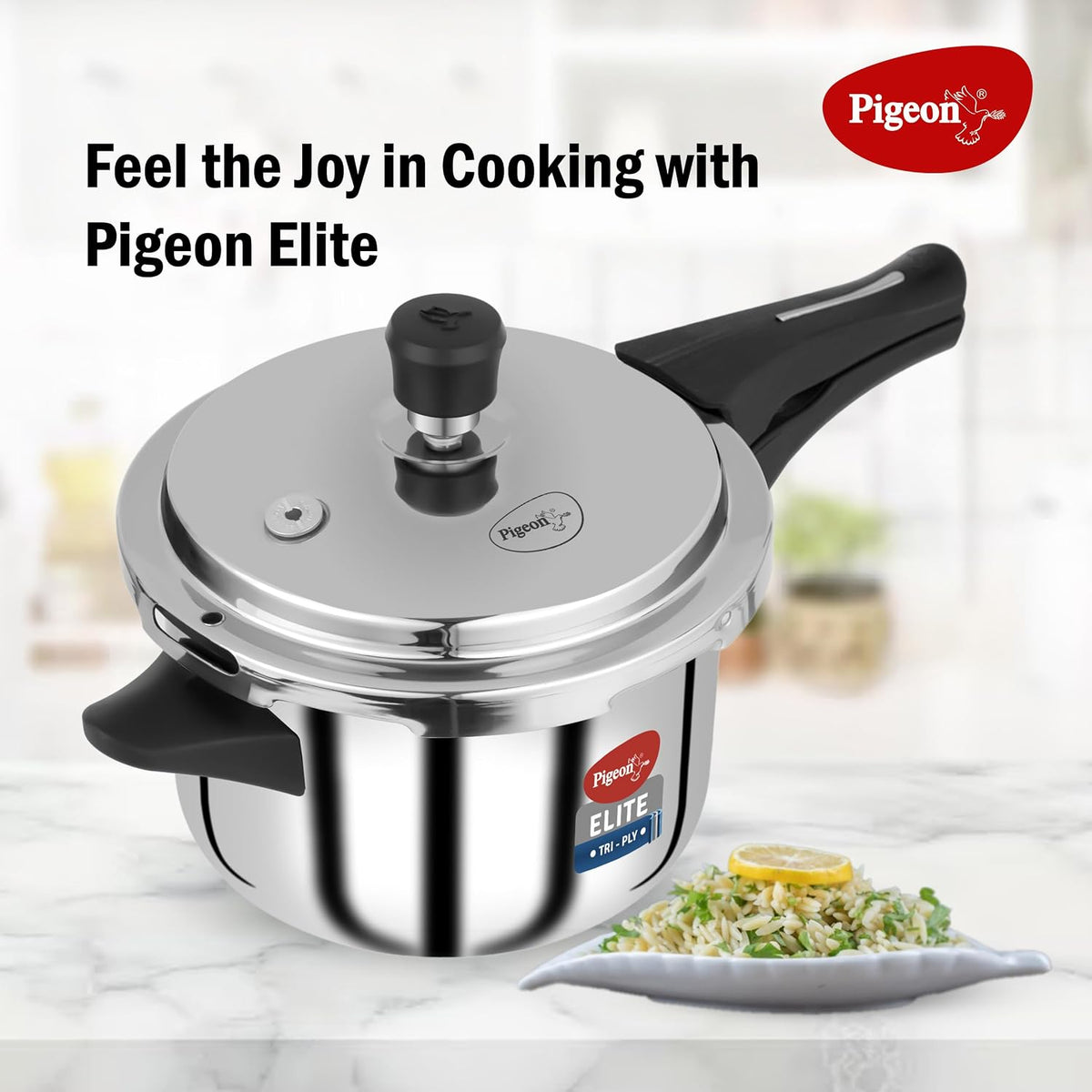 Pigeon by Stovekraft Elite Shine 5Liters Tri-Ply Body Outer Lid Pressure Cooker Induction And Gas Stove Compatible That 