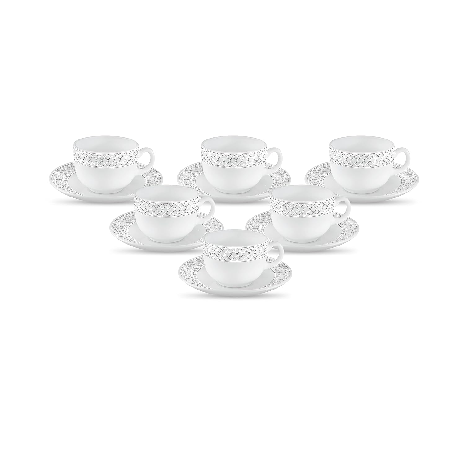 La Opala Diva, Velvett Collection Opal Glass Crockery | Cup & Saucer, Set of 12 | Pearl White, 160 ml | for Tea & Coffee | Microwave Safe | 100% Vegetarian | Extra Strong | Super Light | Super White