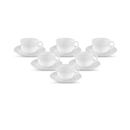 La Opala Diva, Velvett Collection Opal Glass Crockery | Cup & Saucer, Set of 12 | Pearl White, 160 ml | for Tea & Coffee | Microwave Safe | 100% Vegetarian | Extra Strong | Super Light | Super White