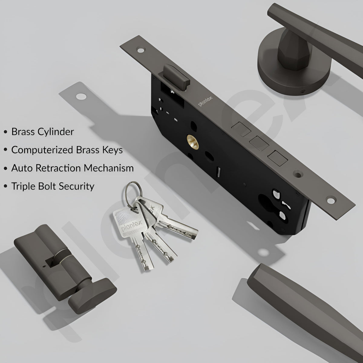 Plantex Door Lock for Home/Main Door Lock Set/Mortise Lock Set with Brass Lock Body & Cylinder - Pack of 1 (7135, Grey)-5