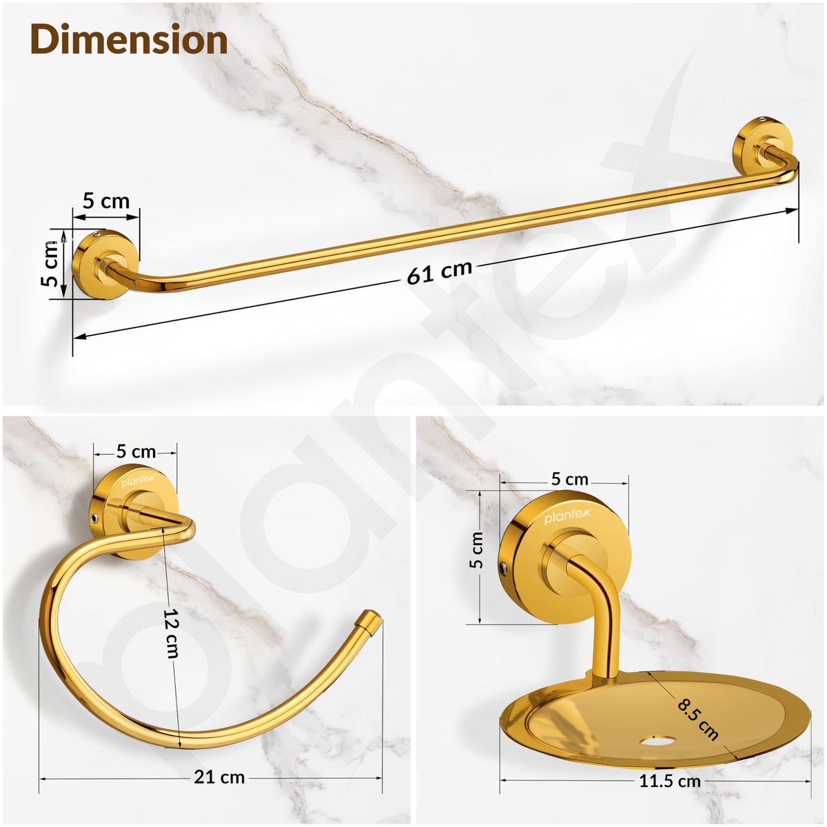 Plantex 304 Grade Stainless Steel Bathroom Accessories Set of 3 - Towel Hanger/Napking Holder/Dual Soap Holder for Bathroom - Daizy (Golden)-3